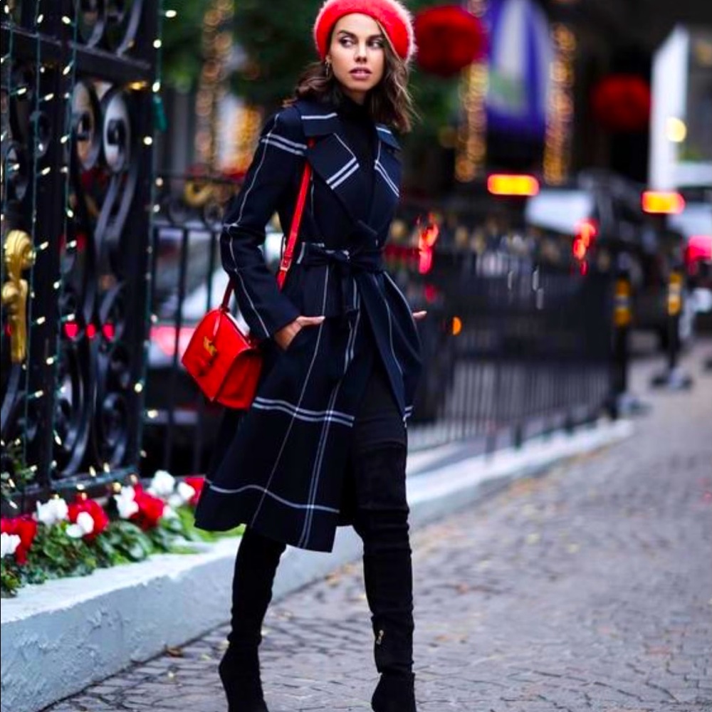 Club Monaco Navy and White Checked Coat